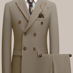 Youth Lapel Double Breasted Suit Set, Business Casual Solid Color Two-piece Set, Four Season Universal Graduation Ceremony Formal Attire, Interview Performance Dress Suit