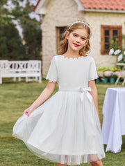 Girls Dress Party Flower Girls' Dress Tutu Fluffy Summer Dresses Belted Wedding Size 3-11 Years