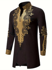 Men's Casual Striped Long Sleeve Robe Set - Polyester, Machine Washable, Stand Collar