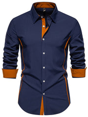 Men's contrast trim button-down shirt by Trendsi, featuring a classic collar, long sleeves, and stylish contrast detailing.