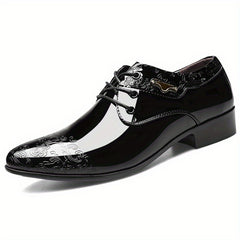 Men's Patterned Derby Shoes, Business Formal Office Shoes, Casual Walking Shoes Lace-up Front Shoes For Men