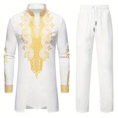 Men's Casual Striped Long Sleeve Robe Set - Polyester, Machine Washable, Stand Collar