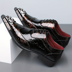 QRLQRL Men's British Style s - PU Low-Top Lace-Up Formal & Casual Shoes with Iron Toe, Pointed Toe Low Heel (No Block Heel) - Wedding, Office, Daily Wear - All-Season Versatile British-Inspired Footwear