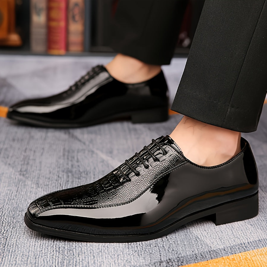 Men's Elegant Black Dress Shoes - Glossy Finish, Pointed Toe, Lace-Up Business & Formal Style for Weddings, Parties, and Casual Attire SHOWLU FASHION STORE
