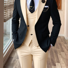 Men's 3pcs Suit Color Block Wedding Formal Party Events Tuxedo Suit Elegant Casual Working Business Suit 34S 36S 38S 40R 42R 44R 12.15gal