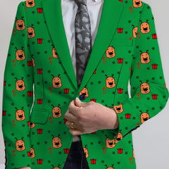 Men's Playful Cartoon Face & Stripes Blazer - Casual Polyester & Elastane, Button-Up with Notch Lapel, Non-Transparent, All-Season, Easy Care Hand or Dry Clean Only, Comfortable Suit|Stylish Suit|Structured Fit SHOWLU FASHION STORE