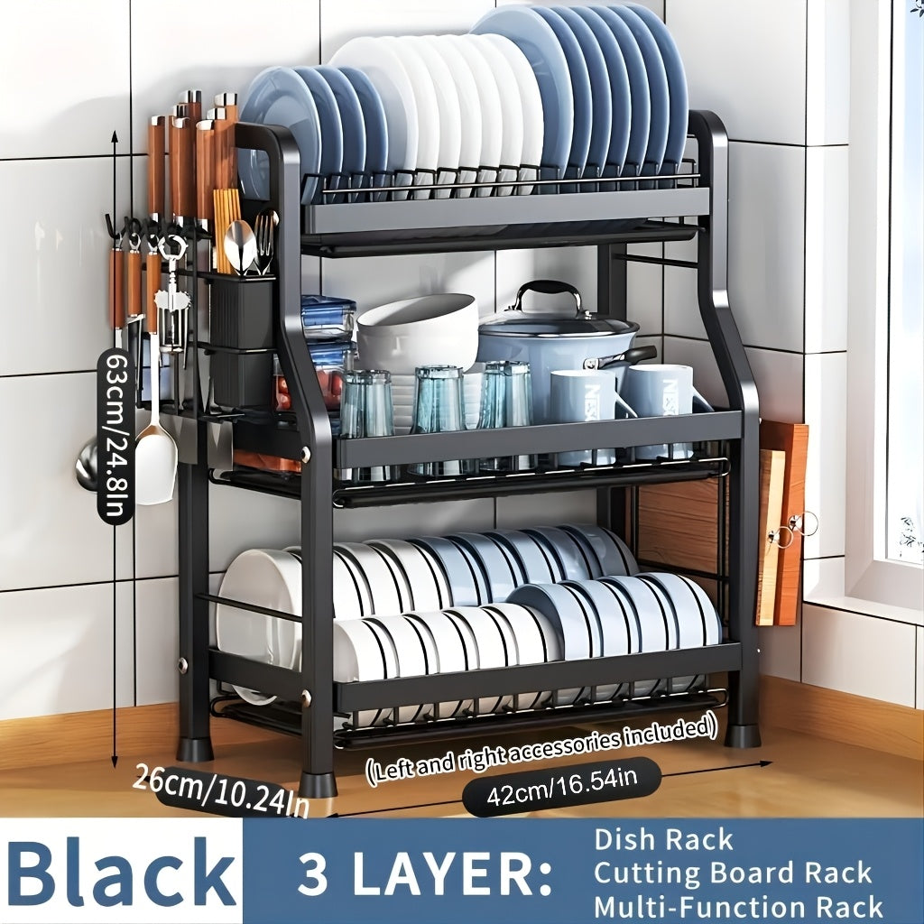 1pc Large Capacity Dish Drying Rack - Rustproof Multi-Layer Dish Drainer With Spacious Storage - Perfect For Kitchen Countertops & Cabinets - Organize Plates, Bowls, Utensils, And More! SHOWLU FASHION STORE