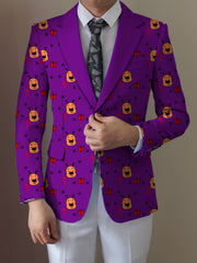 Men's Playful Cartoon Face & Stripes Blazer - Casual Polyester & Elastane, Button-Up with Notch Lapel, Non-Transparent, All-Season, Easy Care Hand or Dry Clean Only, Comfortable Suit|Stylish Suit|Structured Fit SHOWLU FASHION STORE