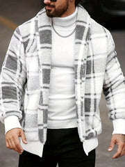 Men'S Plush Jacket - Black & Yellow Checkered Coat, Soft Thermal Insulation Lightweight Outerwear for Fall/Winter, Minimalist Formal & Everyday Blazers, Easy-Care Non-Lined Design, Fall Fashion, Classic Collar, Durable Constr