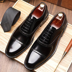Men's Split Cow Leather Upper Solid Color Cap Toe Microfiber Upper Oxford Shoes, Comfy Non Slip Rubber Sole Durable Formal Shoes, Men's Footwear SHOWLU FASHION STORE