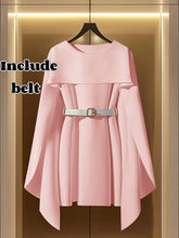 A light pink A-line dress with a round neck, cape-style sleeves, and an included waist belt.