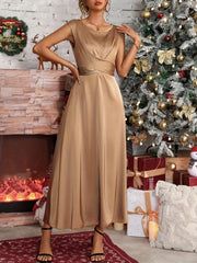 Elegant Women's Satin Evening Gown - Sleeveless Mermaid Party Dress with Twist Front & Back Zipper Detail, Round Neck Formal Attire, Machine Washable Solid Color All-Season Luxury Dress, Mermaid Gifts, Festive Celebration Out