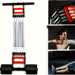 A stainless steel pedal puller with adjustable springs for chest, arm, and core exercises.