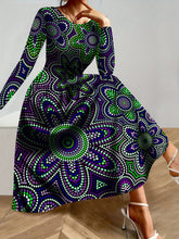 Women's Elegant Long Sleeve Maxi dress - Formal to Casual Party, Beach Vacation & Everyday Outfits - Machine Washable A-Line Dress in Purple & Green color combination - All-Season Women's Clothing, Comfortable Fit