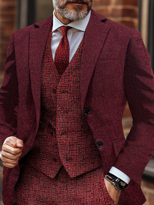 Men's Geometric-Patterned Polyester Suit Jacket, 100% Polyester Woven Fabric, Mature Style with Lapel Collar, Regular Fit, All-Season Adult Blazer, Seasonal Fashion | Classic Lapel Collar | Button Closure Blazer SHOWLU FASHION STORE