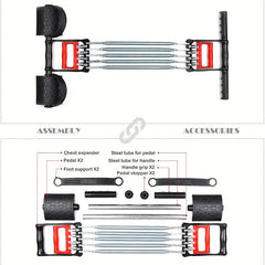 A versatile stainless steel pedal puller with adjustable resistance springs for strength training.