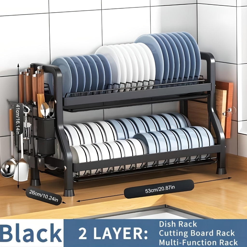 1pc Large Capacity Dish Drying Rack - Rustproof Multi-Layer Dish Drainer With Spacious Storage - Perfect For Kitchen Countertops & Cabinets - Organize Plates, Bowls, Utensils, And More! SHOWLU FASHION STORE