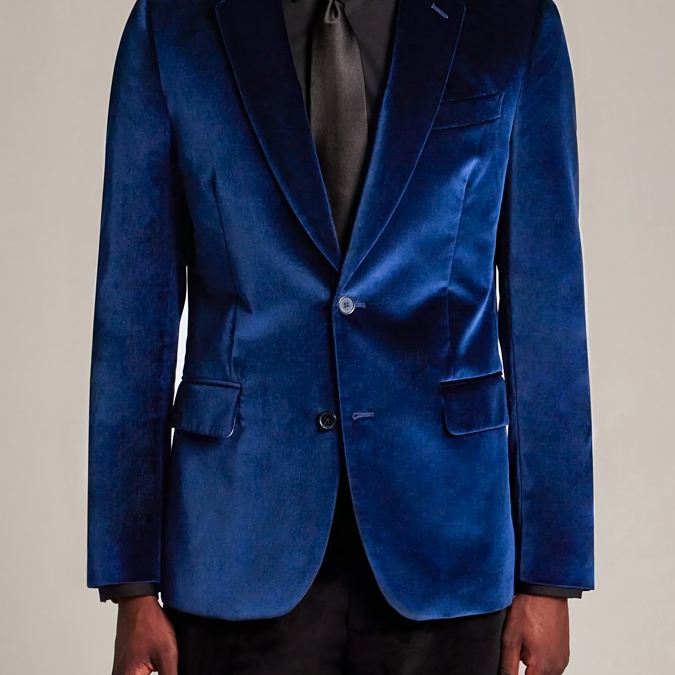 Men's Elegant Velvet Blazer - Royal Blue, Long Sleeve, Double-Breasted with Pockets, Notched Lapel, Perfect for Fall and Winter Formal Events SHOWLU FASHION STORE