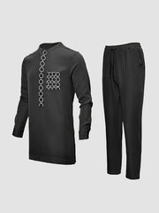 2024 Autumn New, Dashiki Men'S Set, Long Sleeve Top, Chest Embroidery, Hidden Button, Pocket, Round Neck, Split Hem, Elastic Pants, African Clothing, Men'S Casual Shirt and Trousers 2pcs Set, Four Seasons New 1 Set, Street St