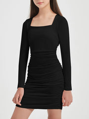 Girls Ruched Bodycon Dress Double Lined Teen Tween Tight Short School Dance Homecoming Graduation Party Formal