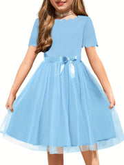 Girls Dress Party Flower Girls' Dress Tutu Fluffy Summer Dresses Belted Wedding Size 3-11 Years