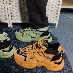 Men's Fashion Sneakers Casual Thick-Sole Lace-Up Shoes Comfortable Trendy Height-Increasing for Outdoor Travel and Daily Work Skateboarding