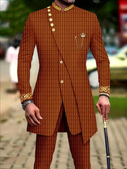 Men's Casual Long-sleeved Two-piece Suit, Mid-length Top And Trousers