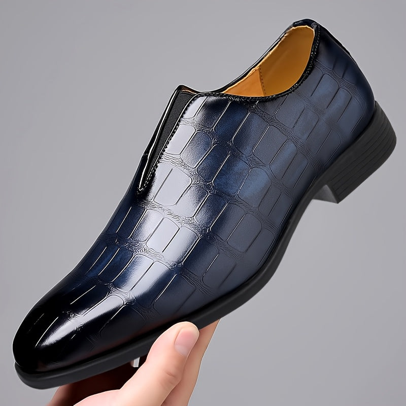 Men's Elegant Gradient Slip-On Loafers - Crocodile Texture, Low-Top Design with Rubber Sole for Comfort | Versatile Business & Casual Style | Brown, Square Toe, Glossy Finish, Side Zipper Detail, Business Casual Footwear | Gl SHOWLU FASHION STORE