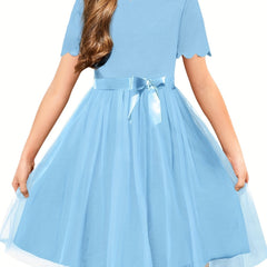 Girls Dress Party Flower Girls' Dress Tutu Fluffy Summer Dresses Belted Wedding Size 3-11 Years