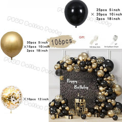 97pcs Black and Gold Balloons Arch Garland Kit Chrome Metal Latex Balloon for Wedding Graduation Birthday Baby Shower Decor Gift - SHOWLU FASHION STORE