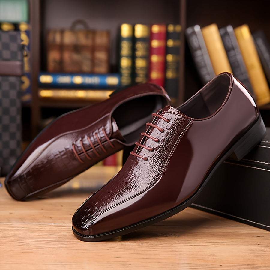 Men's Elegant Black Dress Shoes - Glossy Finish, Pointed Toe, Lace-Up Business & Formal Style for Weddings, Parties, and Casual Attire SHOWLU FASHION STORE