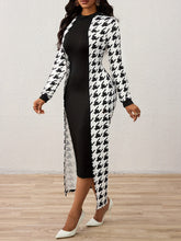 Elegant Women'S Houndstooth Long Sleeve Maxi Dress - Black & White, Knee-Length with Flowing Cape, Perfect for Spring, Formal or Casual Occasions, Formal Attire|Flowing Cape Design|Polyester Fabri