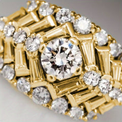 14K Gold-plated Carved Wide Ring with Multiple White Zirconia Inlaid Copper Finger Rings. Heavy Duty Retro Style Matches Your Phone with Daily Clothing, Party Rings, Jewelry SHOWLU FASHION STORE