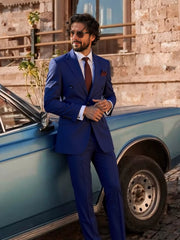 Mens Suits Double Breasted Tuxedo Set - Slim Fit 2 Piece Formal with Peak Lapel (Blazer & Pants) for Wedding Prom Homecoming