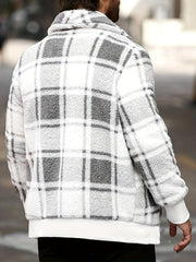 Men'S Plush Jacket - Black & Yellow Checkered Coat, Soft Thermal Insulation Lightweight Outerwear for Fall/Winter, Minimalist Formal & Everyday Blazers, Easy-Care Non-Lined Design, Fall Fashion, Classic Collar, Durable Constr