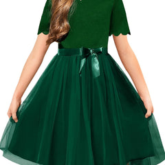 Girls Dress Party Flower Girls' Dress Tutu Fluffy Summer Dresses Belted Wedding Size 3-11 Years