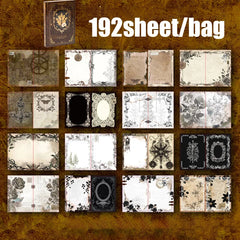 A set of vintage-style stationery sheets featuring various ornate, gothic, and floral designs.