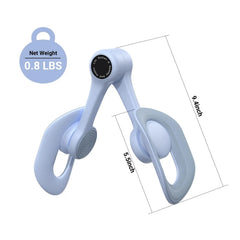A blue MERACH thigh and pelvic floor muscle trainer with labeled dimensions and weight.