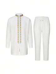 2025 New men's suit, white pocket, 2-piece set, luxury wedding casual suit, traditional African style of ethnic minorities