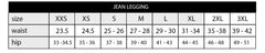 A size chart for Arden Distressed Skinny Jeans showing waist and hip measurements for sizes XXS-3XL.