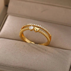 Showlu Store Nation 0 Adjustable / JZ2558-4 / China Bee Butterfly Ring For Women Open Adjustable Stainless Steel Cubic Zirconia Moon Heart Finger Ring Elegant Birthday Jewelry 2022