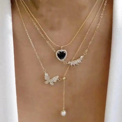 Showlu Fashion Store 0 Boho Elegant Jewelry Multilayer Chain Pearl Cross Heart Pendant Necklace Gold Color Unquie Women Fashion Necklace N0340