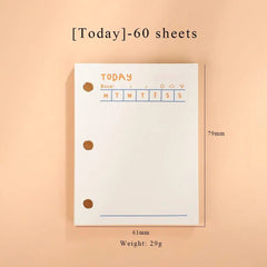 A small, rectangular loose-leaf notebook page with three binder holes and a daily planner layout.