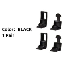 Four black plastic clips with rectangular and semi-circular designs are shown on a white background, labeled “Color: BLACK 1 Pair.” Ideal for Cross Buckle Elastic Shoe Laces No Tie Shoelaces for Sneakers, Kids, and Adults.