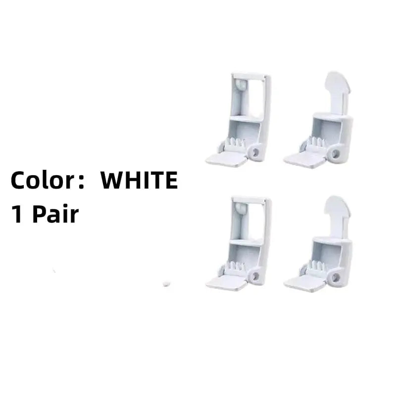 Four white plastic clips with flip-up covers, made for Cross buckle Elastic Shoe laces No Tie Shoelaces, are shown next to the text "Color: WHITE 1 Pair" on a plain white background.