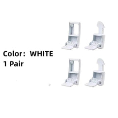 Four white plastic clips with flip-up covers, made for Cross buckle Elastic Shoe laces No Tie Shoelaces, are shown next to the text "Color: WHITE 1 Pair" on a plain white background.