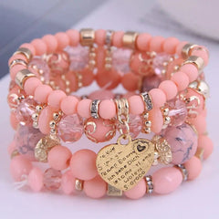 Showlu Fashion Store 0 pink DIEZI Bohemian White Crystal Beads Strand Bracelets For Women Girls Ethnic Tree Of Life Charm Wrap Bracelet Pulseira Feminina