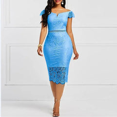Showlu Fashion Store 0 Elegant Lace Evening Wedding Party Dress for Women Sexy Hollow Out Office Ladies Bodycon Dresses Fashion Birthday Club Vestidos