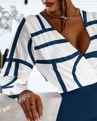 Showlu Fashion Store 50010850 Elegant Slim-Fit Contrast Commuter Dress