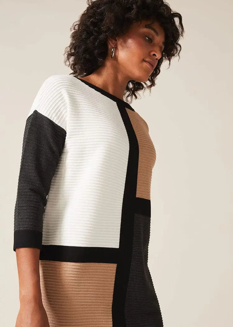 Showlu Fashion Store 50010850 European and American Entry Lux Crew Neck Loose Slim Looking Contrast Color Casual Ol Knitted Dress Export Original Sample Women's Clothes plus Size Early Autumn